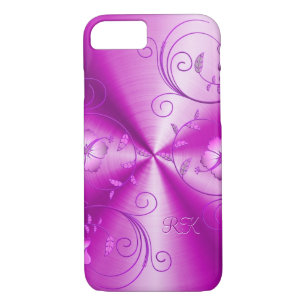 Metallic Hot Pink Look With Floral Accents iPhone 8/7 Case