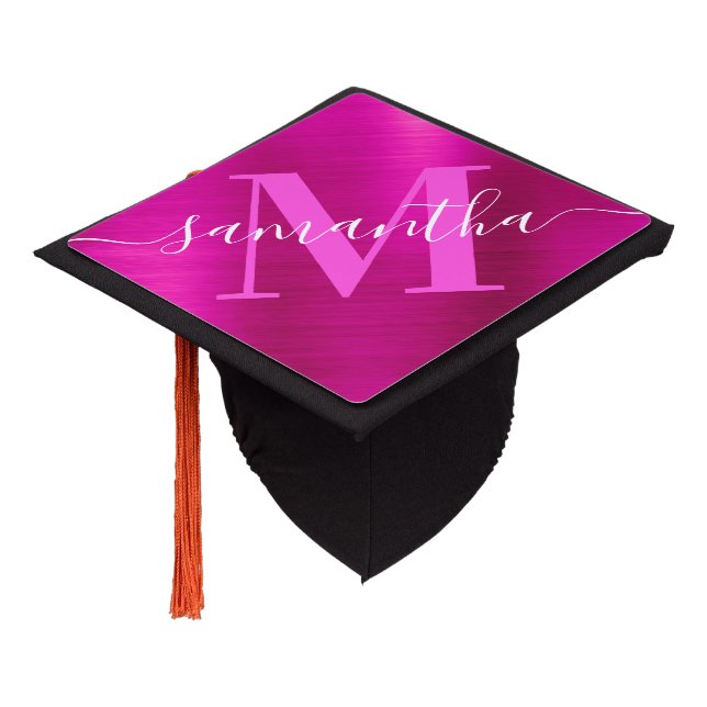 Metallic Hot Pink Signature Monogram Graduation Cap Topper (Angled)