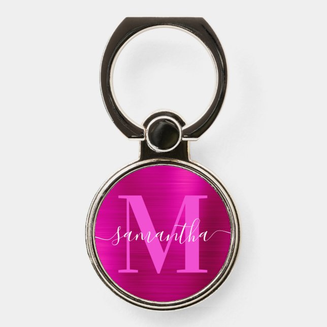 Metallic Hot Pink Signature Monogram Phone Ring Stand (Front)
