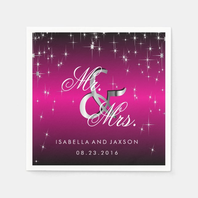 Metallic Hot Pink Star Lights Design Paper Napkins (Front)