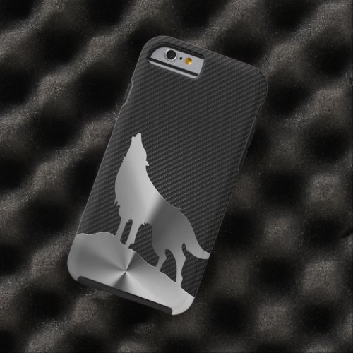 Metallic howling wolf with carbon fiber tough iPhone 6 case