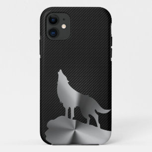 Metallic howling wolf with carbon fiber iPhone 11 case