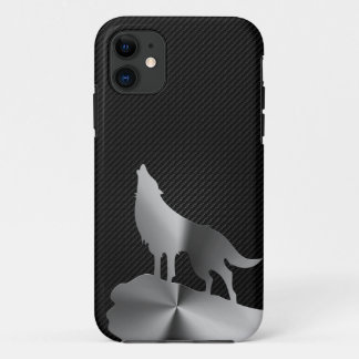 Metallic howling wolf with carbon fiber iPhone 11 case
