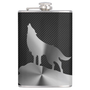 Metallic howling wolf with carbon fiber hip flask
