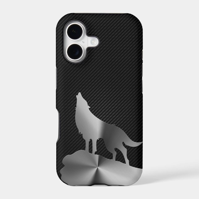 Metallic howling wolf with carbon fiber iphone case (Back)