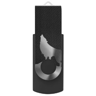 Metallic howling wolf with carbon fiber USB flash drive