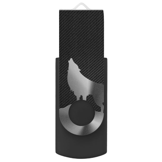 Metallic howling wolf with carbon fiber USB flash drive (Front Vertical)