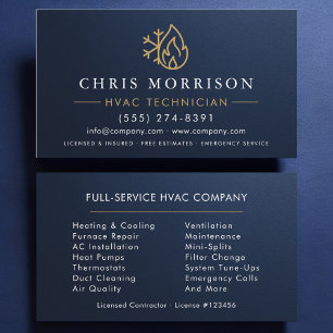 Metallic HVAC Navy Blue Gold Modern Business Card