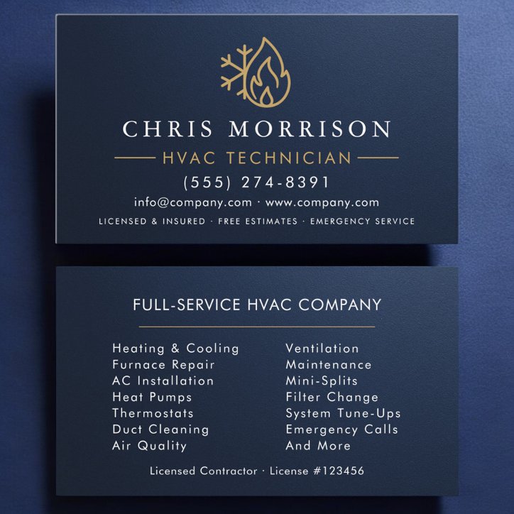 Metallic Hvac Navy Blue Gold Modern Business Card