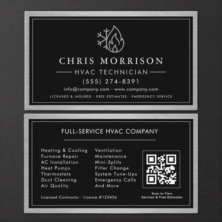 Metallic Hvac Technician QR Code Business Card