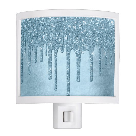 Metallic Ice Blue Drip | Glitzy Glam Glitter Melt Night Light (Front)