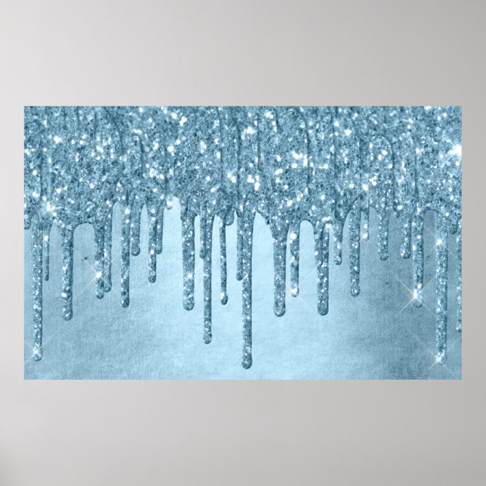 Metallic Ice Blue Drip | Glitzy Glam Glitter Melt Poster | Zazzle.com