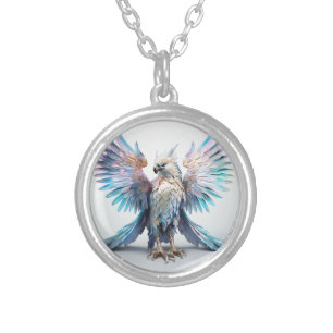 Metallic Iridescent Eagle Silver Plated Necklace