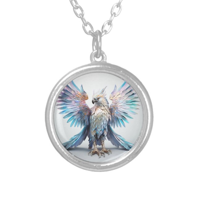 Metallic Iridescent Eagle  Silver Plated Necklace (Front)