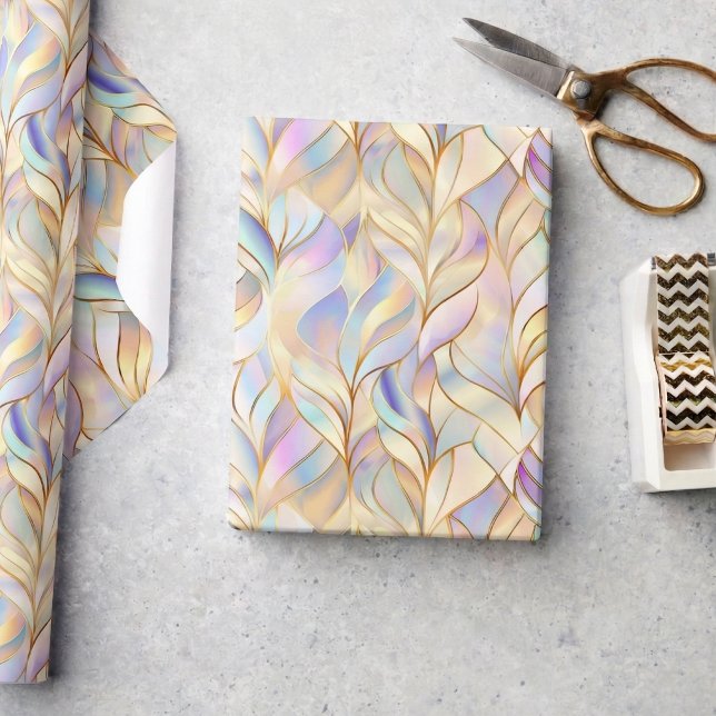 Metallic Iridescent Pastel Wrapping Paper (chic luxe glam iridescent metallic pattern wrapping paper in pink purple blue and gold)