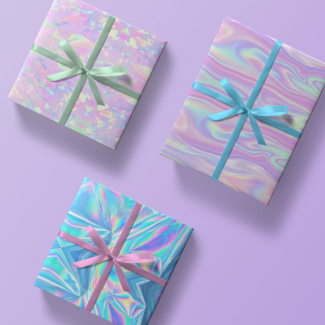 Metallic Iridescent Rainbow Pink Aqua Purple Girly Wrapping Paper Sheets