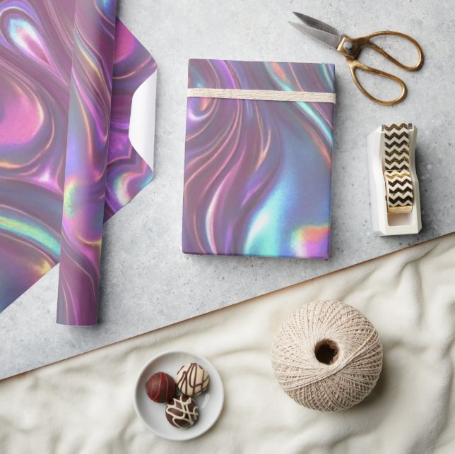 Metallic Iridescent Rainbow Pink Aqua Purple  Wrapping Paper (Crafts)