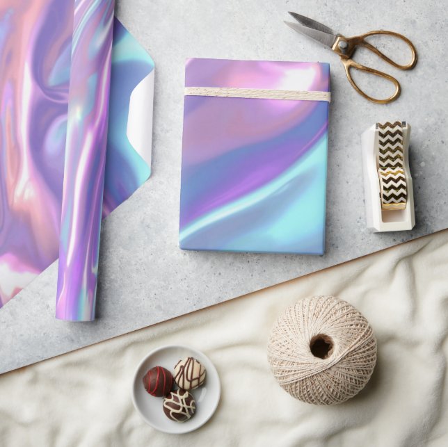 Metallic Iridescent Rainbow Pink Aqua Purple  Wrapping Paper (Crafts)
