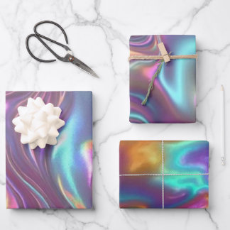 Metallic Iridescent Rainbow Pink Aqua Purple  Wrapping Paper Sheets