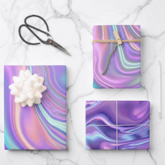 Metallic Iridescent Rainbow Pink Aqua Purple  Wrapping Paper Sheets