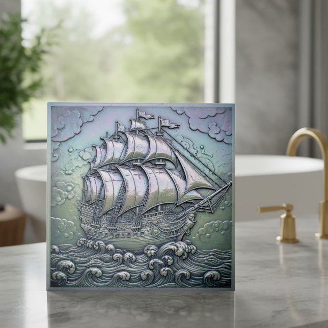 Metallic Iridescent Sailing Ship D1223 Ceramic Tile (Creator Uploaded)