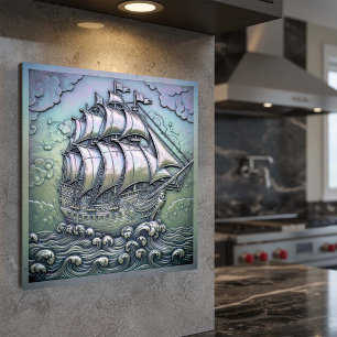 Metallic Iridescent Sailing Ship D1223 Metal Print