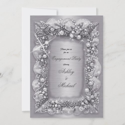 metallic jewels silver foil sparkly pearls elegant invitation