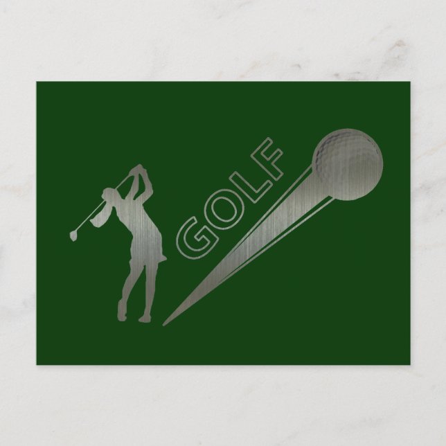 Metallic lady golfer hitting golf ball postcard (Front)