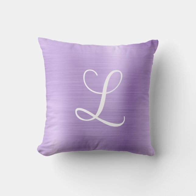 Metallic Lavender Curly Monogram Throw Pillow (Front)