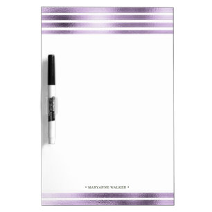 metallic lavender foil stripes monogram dry erase board