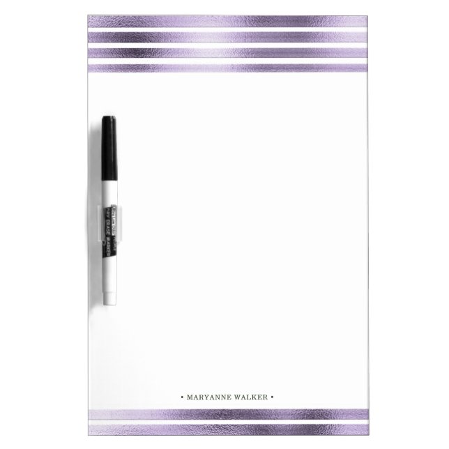 metallic lavender foil stripes monogram dry erase board (Front)