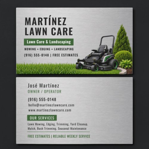 Metallic Lawn Care & Landscaping Service Business Card