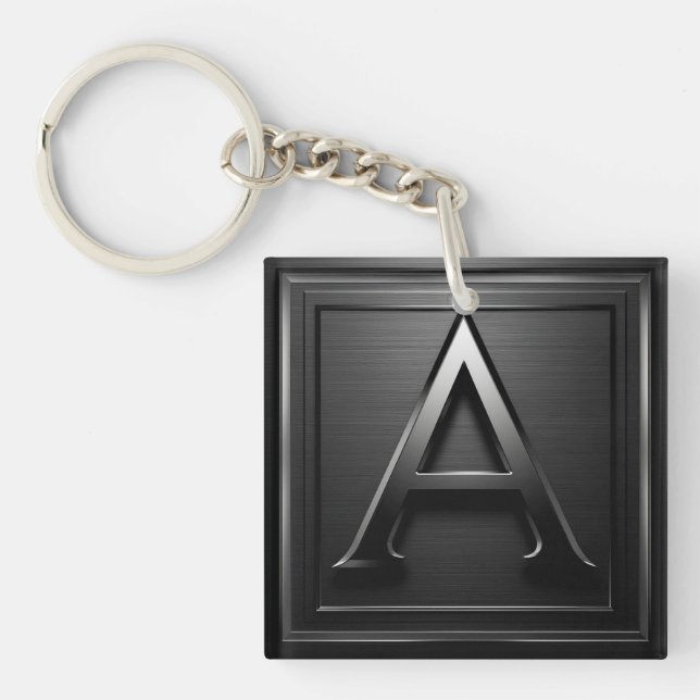⚫ Metallic Letter A Monogram Emblem Design ⚫ Keychain (Front)