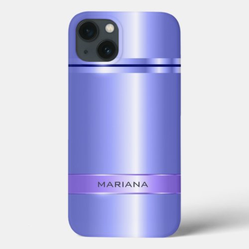 Metallic Light Blue Stainless Steel Look iPhone 13 Case