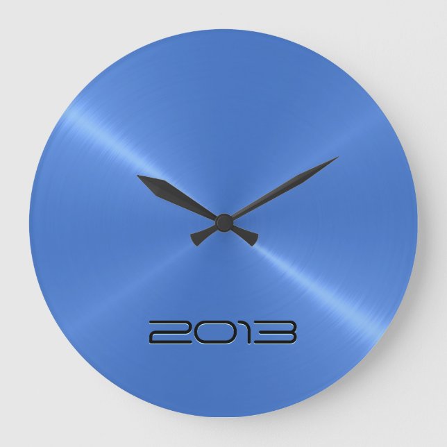 Metallic Light Blue Stainless Steel Metal Large Clock (Front)