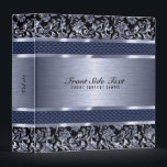 Metallic Light Blue Vintage Floral Damasks Binder<br><div class="desc">Black and light blue tint metallic design brushed aluminum look and metallic vintage floral damasks: custom and optional monogram. Design is available on other products and can be requested on any product we offer at Zazzle. This is not a metal but an image that looks metallic.</div>