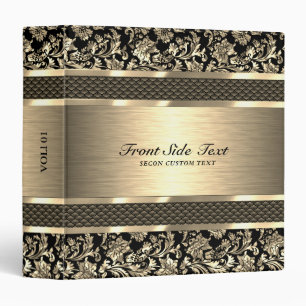 Metallic Light Gold Vintage Floral Damasks 3 Ring Binder