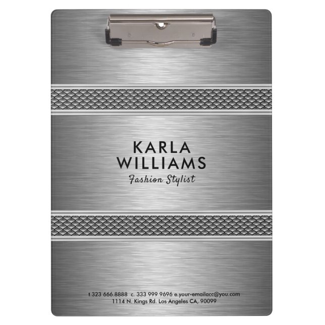 Metallic Light Gray Modern Geometric Design Clipboard (Front)