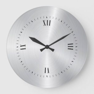 Metallic light silver brushed aluminum texture large clock