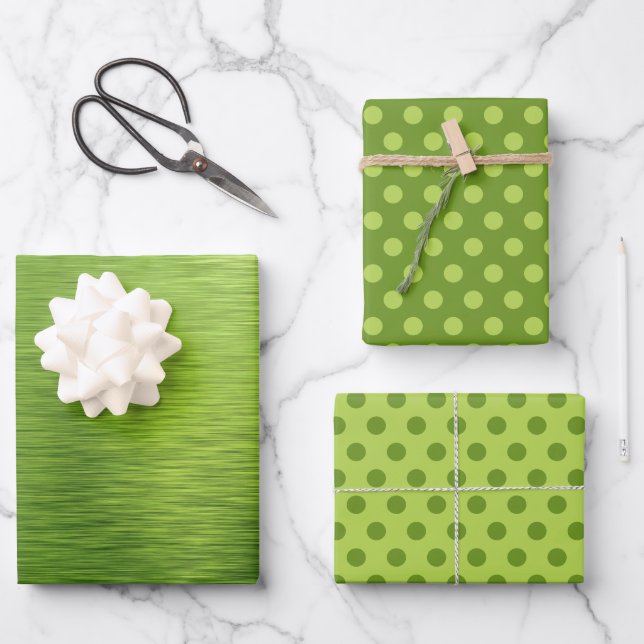 Metallic Lime Green Foil Polka Dots Christmas    Wrapping Paper Sheets (Front)