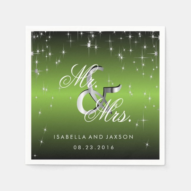 Metallic Lime Green Star Lights Design Paper Napkins (Front)
