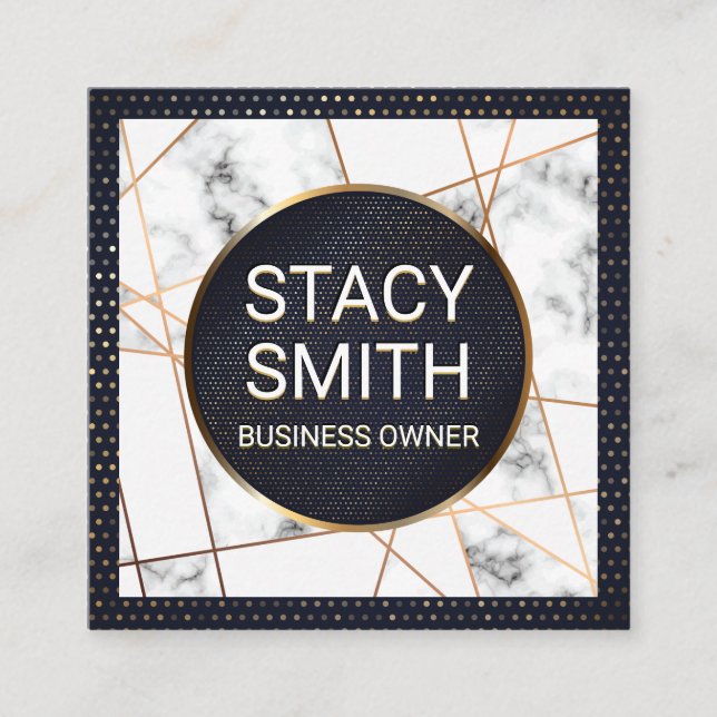 Metallic Lines | Marble | Gold Speckled Banner Square Business Card (Front)