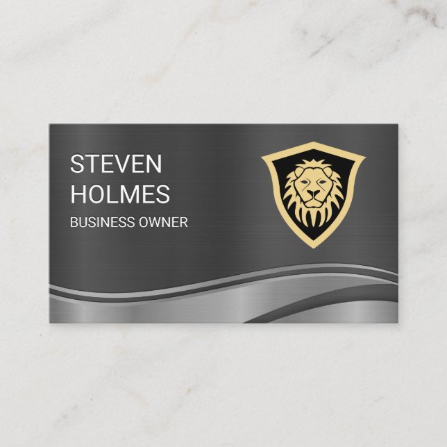 Metallic  Lion Shield Business Card (Front)