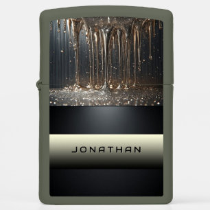 Metallic Liquid Dripping With Glittery Abstract Zippo Lighter