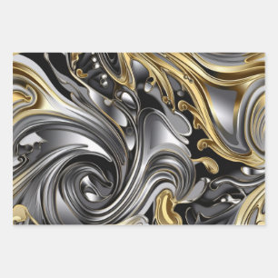 Metallic liquid pattern wrapping paper sheets
