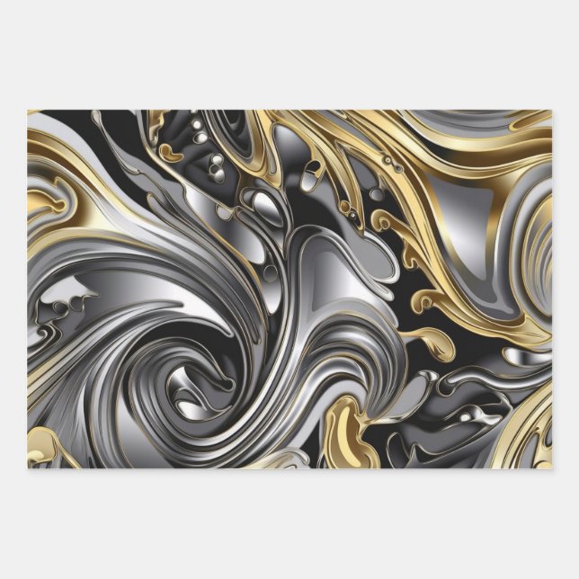 Metallic liquid pattern wrapping paper sheets (Front)
