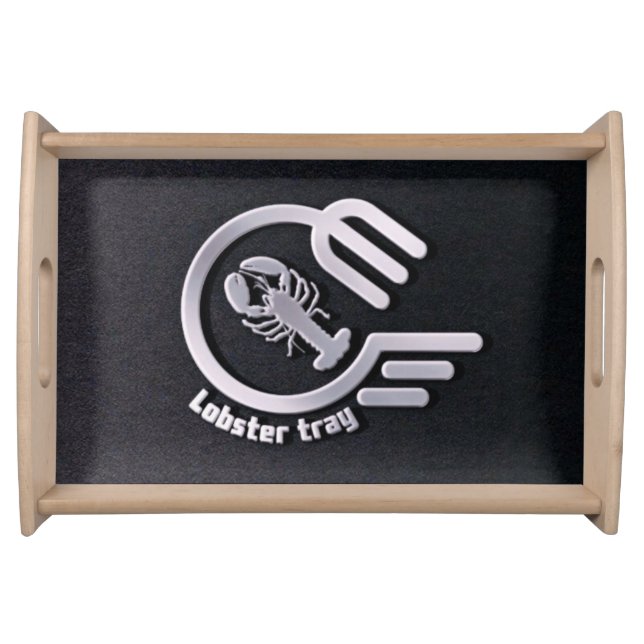 Metallic Lobster & Fork Circle Serving Tray (Front)