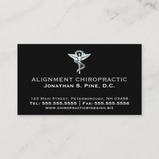 Metallic-Look Chiropractic Emblem Professional Business Card