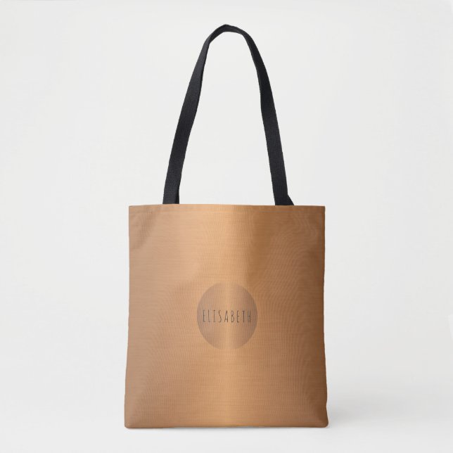 Metallic look copper circle name monogram stylish tote bag (Front)