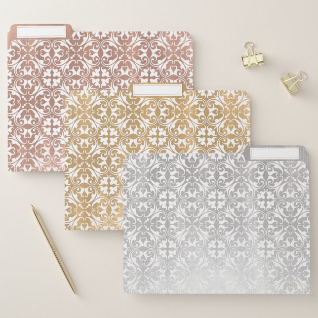 Metallic Look Damask Pattern File Folder Set (Set)
